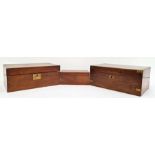 Two 19th century mahogany writing slopes and a 19th century rectangular tea caddy (3)