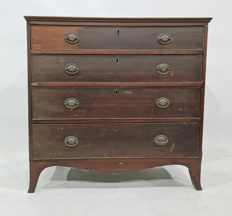 Mahogany chest of four long drawers, splayed feet, 103.5cm x 97cm