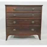 Mahogany chest of four long drawers, splayed feet, 103.5cm x 97cm