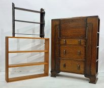 Oak student's bureau and two wall-hanging shelf units (3)