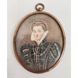 Miniature on ivory Mary Queen of Scots, unsigned, ink label verso 'Queen Mary' , 7.5cm x 6cm