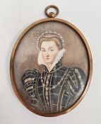 Miniature on ivory Mary Queen of Scots, unsigned, ink label verso 'Queen Mary' , 7.5cm x 6cm