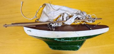 Early to mid-20th century painted and varnished wood pond yacht, 43cm wide