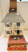 20th Century white painted dolls house, with painted tree to front,a Playtime glass dishes (boxed)