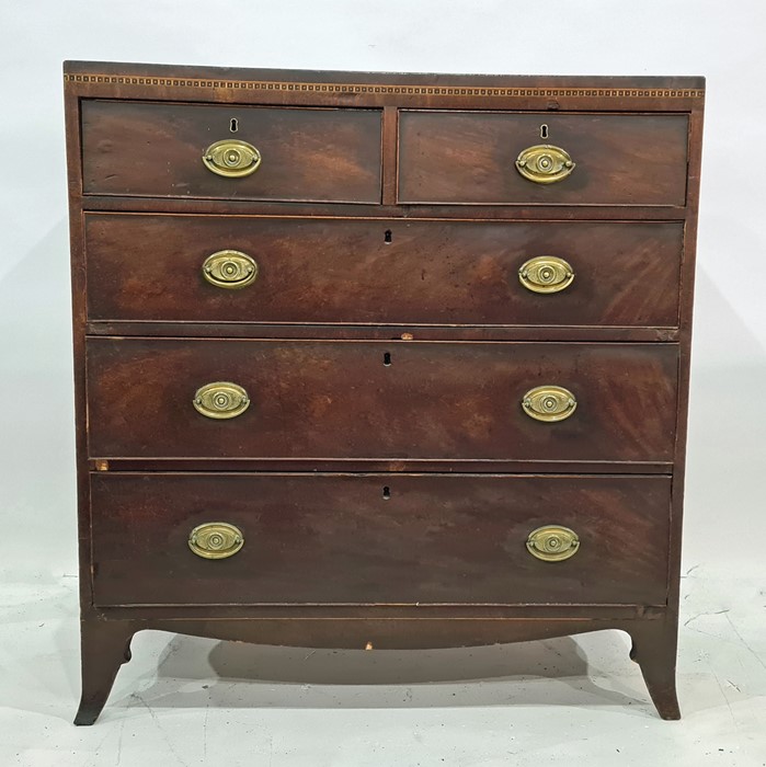 19th century mahogany chest of two short over three long drawers, rectangular top, brass handles and