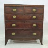 19th century mahogany chest of two short over three long drawers, rectangular top, brass handles and