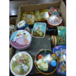 Quantity of vintage biscuit and sweet tins to include Damoiseau 1930's Snow White tin, a Black and