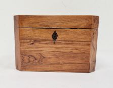 19th century walnut tea caddy of rectangular form with canted corners, 13cm x 19cm