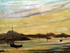 David Burton (20th century)  Oil on canvas "Evening at Lymington River", signed and dated 75 lower