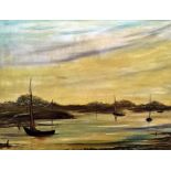 David Burton (20th century)  Oil on canvas "Evening at Lymington River", signed and dated 75 lower