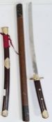 George III hand-painted wooden magistrates tip staff and a steel Wakizahi katana sword, the case