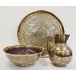 Eastern brass tray-top table ( without stand) and a 19th century Eastern brass jug and basin