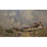 Eyres Simmons (1872 - 1955) Watercolour  Coastal scene with cottage and figure on a lane, signed