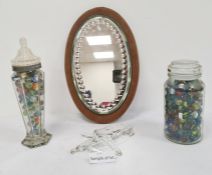 Large collection of marbles, an oval mirror and a cut glass lustre and chandelier drops (2 boxes)