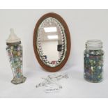 Large collection of marbles, an oval mirror and a cut glass lustre and chandelier drops (2 boxes)