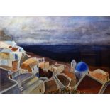 A G Antoniou  Acrylic "Santorini", signed and dated lower right 24/01/95, 30cm x 42cm