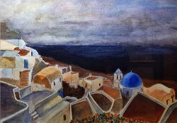 A G Antoniou  Acrylic "Santorini", signed and dated lower right 24/01/95, 30cm x 42cm