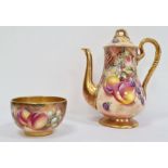 Royal Worcester fruit painted coffee pot and cover, 20th century, printed black marks, painted by C.