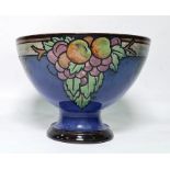 Royal Doulton footed bowl, designed probably by John Huskinson, blue ground, decorated with