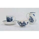 Group of Worcester porcelain, circa 1775, blue crescent marks, printed in underglaze blue with the