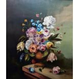 20th century Dutch school Oil on canvas  Still life study of flowers in vase, indistinctly signed