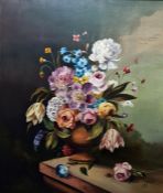 20th century Dutch school Oil on canvas  Still life study of flowers in vase, indistinctly signed