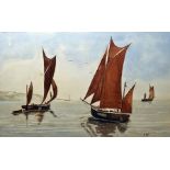 Raf King Watercolour  Sailing boats in estuary, signed lower right, 26cm x 41.5cm
