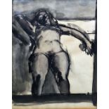Josef Herman (20th century)  Watercolour  Reclining nude, labelled verso and marked 'Exhibited