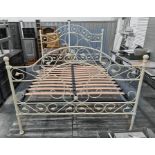 20th century 5ft bed frame with cream painted tubular metal head and footboard with king-size