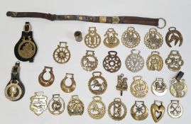 Collection of horse brasses and a miniature telescope (1 box)