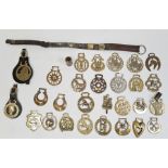 Collection of horse brasses and a miniature telescope (1 box)