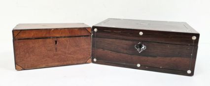 19th century rosewood and mother-of-pearl inlaid workbox of rectangular form and a 19th century