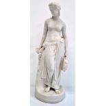 Large Copeland Parian Art Union of London standing figure of a classical maiden with tambourine, the