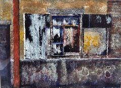 Peter Clarkson (contemporary)  Watercolour with acrylic  "Ruined House Auction Lot Sicily", labelled