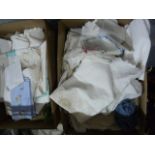 Large quantity of damask table linen and other linens (2 boxes)