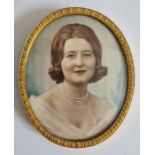 Jas Bacon miniature set in oval of woman in white dress, signed to right 9.5 x 7.5 cm
