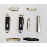 Silver penknife with mother-of-pearl handle and seven other penknives (8)