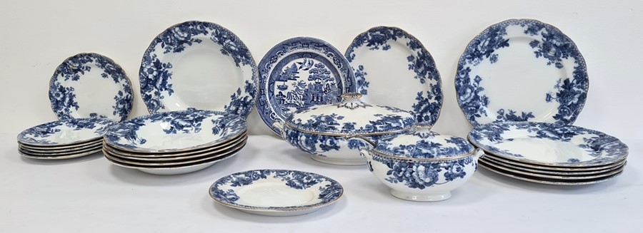 Bisto pottery blue and white transfer-printed part dinner service and similar pieces  Condition