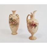 Two Royal Worcester blush ivory ground vases, printed puce and green marks, early 20th century,