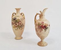 Two Royal Worcester blush ivory ground vases, printed puce and green marks, early 20th century,