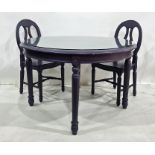 Purple painted circular breakfast table and four chairs (5)