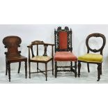 19th century mahogany hall chair with carved back, bearing armorial of hand, turned supports, peg