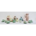 Set of six Carltonware Art Deco style pottery coffee cups and saucers with matching cream jug, green