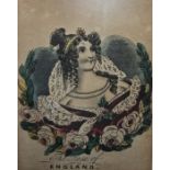 Unattributed Coloured engraving "The Rose of England", 9cm x 6.5cm