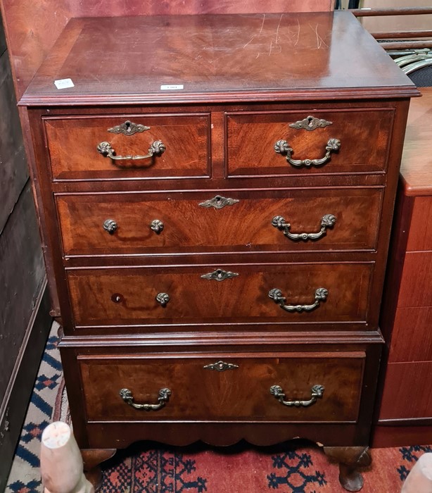 20th century mahogany chest of two short over three long drawers, raised on cabriole legs, 63cm x