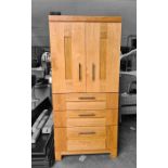 20th century oak cabinet with two doors above three drawers, 76cm x 166cm