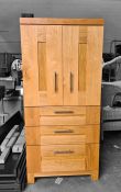 20th century oak cabinet with two doors above three drawers, 76cm x 166cm