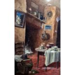 19th century school Watercolour  "Interior of a Cornish Cottage", signed indistinctly lower right,