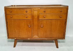 Mid century oak sideboard with four short drawers above two cupboard doors, 122cm x 90cm