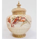 Royal Worcester blush ivory ground oviform pot pourri vase, cover and liner painted by Edward